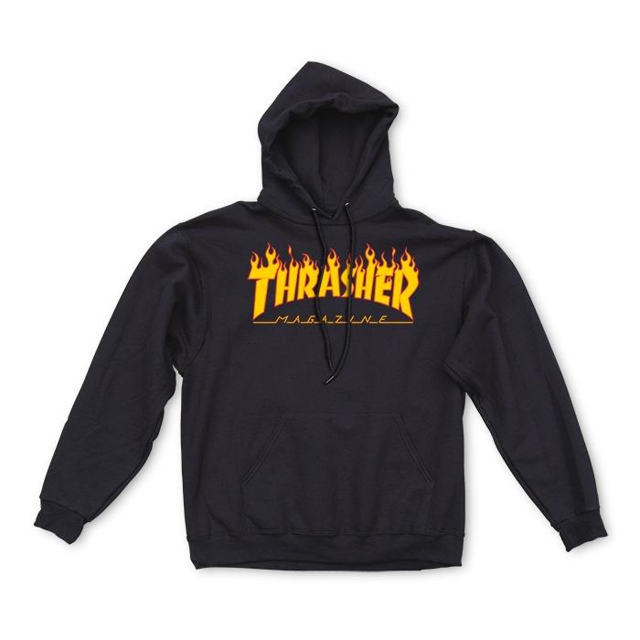 Mikina Thrasher FLAME Logo Hood Black