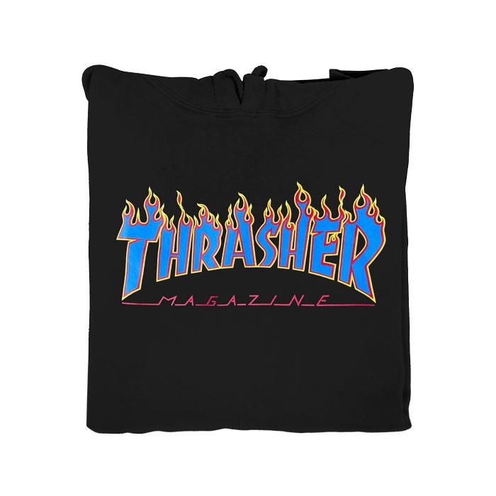 Mikina Thrasher FLAME Logo Hood Black/Blue