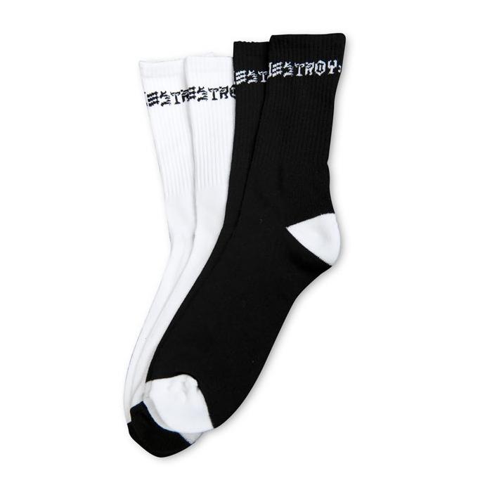 Ponožky Thrasher SKATE & DESTROY SOCKS (2 PACK) Black/White