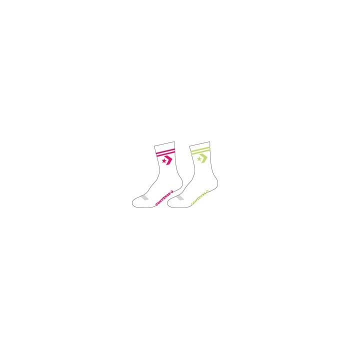 Ponožky Converse 2pp Star Chevron Double Stripe Anklet White/Cerise Pink  White/Lemongrass