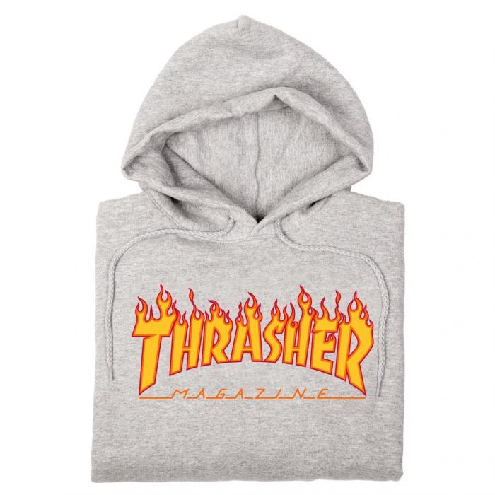 Mikina Thrasher Flame Logo Hood Grey